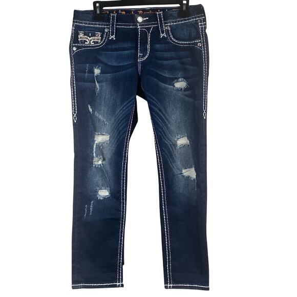 Rock Revival Easy Crop Jeans Women's Size 26 30x26 Boris Embroidered Distressed - Picture 2 of 11